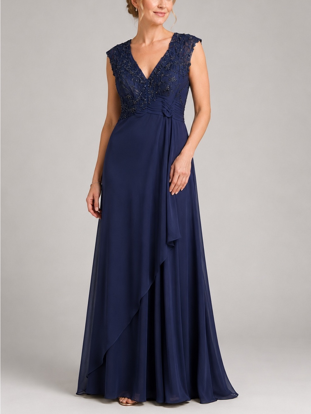 Montage by Mon Cheri Navy Blue Beaded Maxi Dress Formal Gown Size 20W